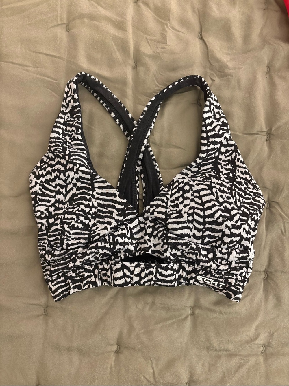 ECHT Black and White Patterned Crossback Sports Bra